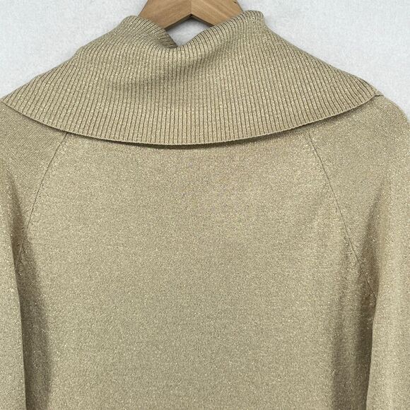 CARMEN Sweater L MARC VALCO Cowl Neck Metallic Pullover Rayon Blend Beige Gold - Picture 4 of 14